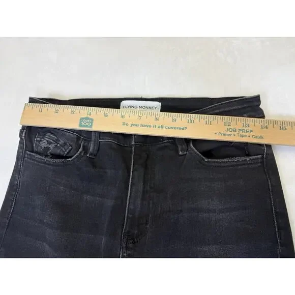 Flying Monkey Jeans Women’s Sz 29 Black High Rise Cropped Flair Distressed - Picture 10 of 14
